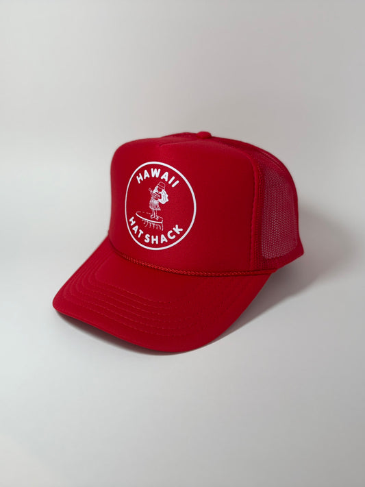 TRUCKER RED HAWAII HAT SHACK HULA GIRL